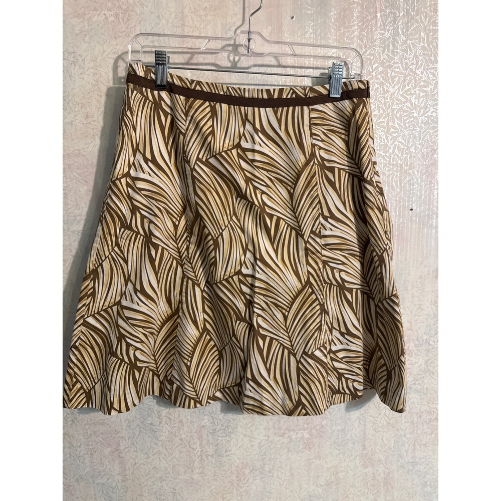 Talbots Petites Brown Tan White Palm Leaf Print Cotton A-Line Skirt Size 8P